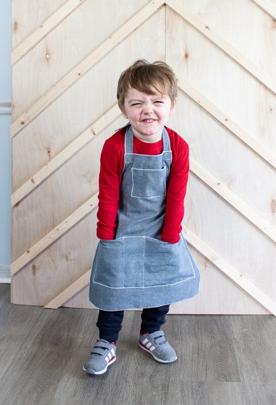 Boys Apron In Denim Linen- Child