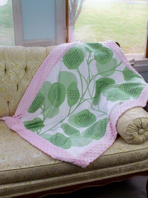 Quilted Blessings Blanket- Eucalyptus, Light Pink Backing