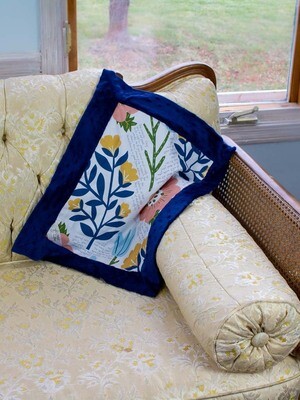 Quilted Blessings Blanket Small- Navy Flowers, Navy Backing