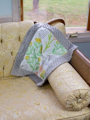 Quilted Blessings Blanket Small- Yellow Flower, Grey Backing