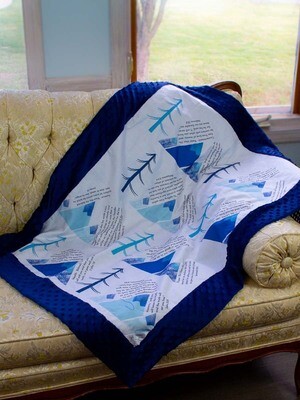 Quilted Blessings Blanket- Blue Mountain, Navy Backing
