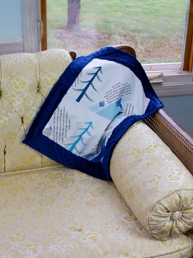 Quilted Blessings Blanket Small- Blue Mountain, Navy Backing