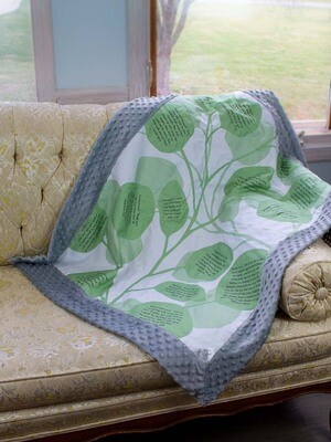 Quilted Blessings Blanket- Eucalyptus, Grey Backing