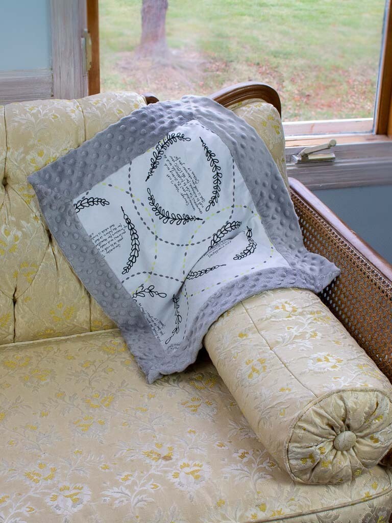 Quilted Blessings Blanket Small- Wreath, Grey Backing