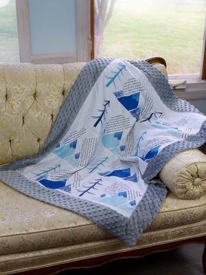 Quilted Blessings Blanket- Blue Mountain, Grey Backing