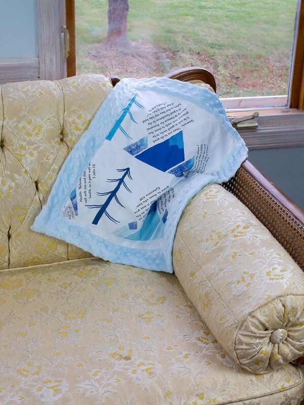 Quilted Blessings Blanket Small- Blue Mountain, Light Blue Backing