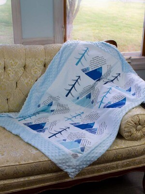 Quilted Blessings Blanket- Blue Mountain, Light Blue Backing