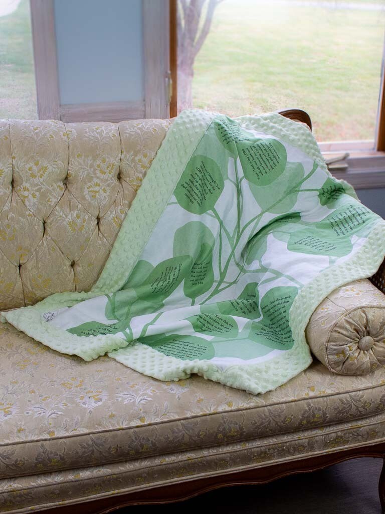 Quilted Blessings Blanket- Eucalyptus, Light Green Backing