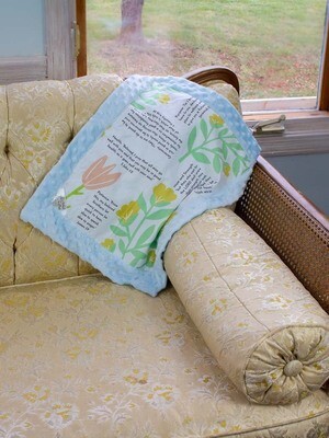 Quilted Blessings Blanket Small- Yellow Flower, Light Blue Backing
