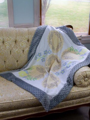 Quilted Blessings Blanket- peach flowers, Grey Backing