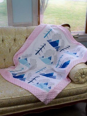 Quilted Blessings Blanket- Blue Mountain, Light Pink Backing