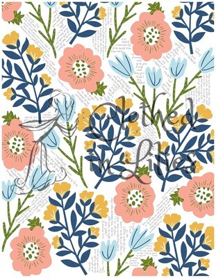Quilted Blessings Blanket- Navy flowers, Light Green Backing
