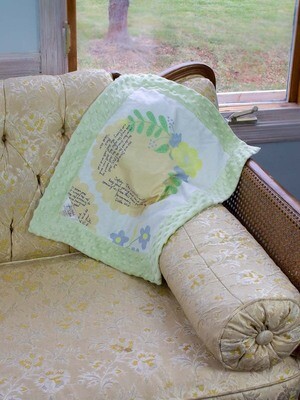 Quilted Blessings Blanket Small- Peach Flowers, Green Backing