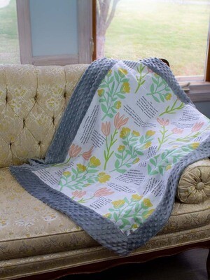 Quilted Blessings Blanket- Yellow flowers, Grey Backing