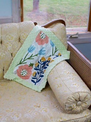 Quilted Blessings Blanket Small- Navy Flowers, Light Green Backing