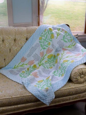 Quilted Blessings Blanket- Yellow flowers, Light Blue Backing