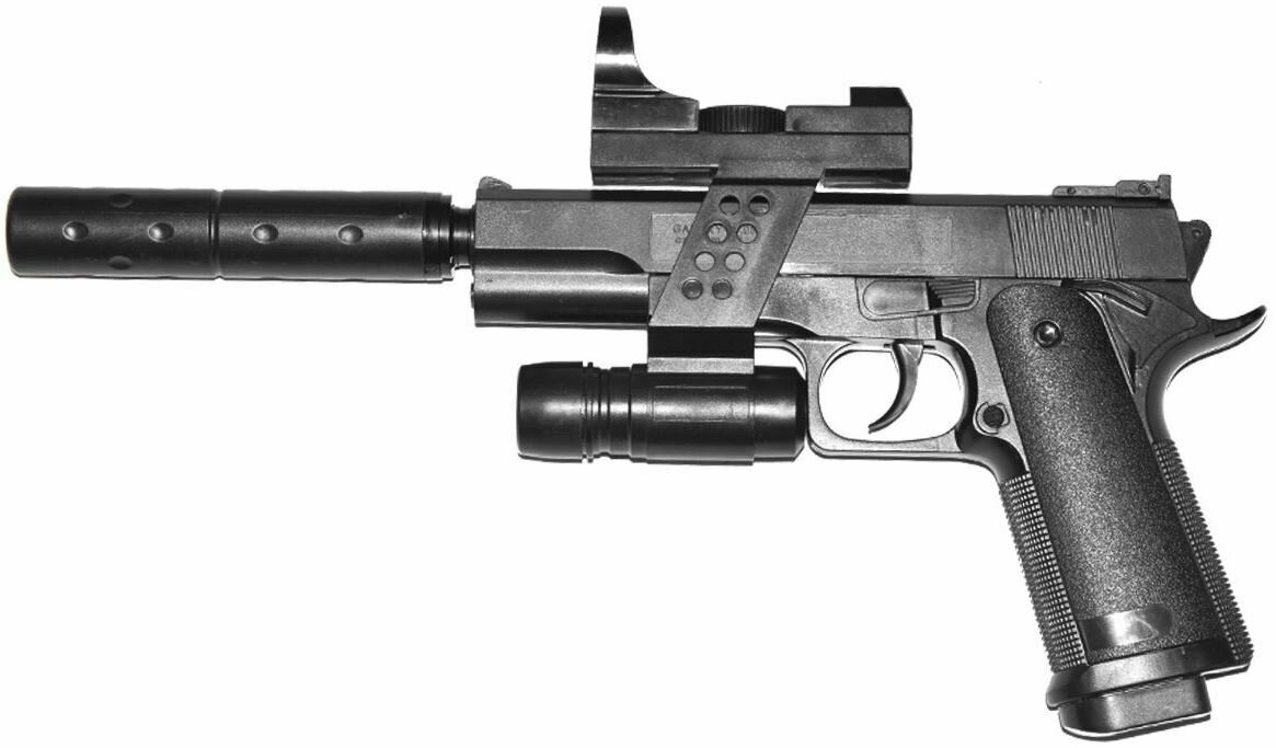 Страйкбольный пистолет Galaxy G.053A (Colt 1911) с ЛЦУ и глушителем