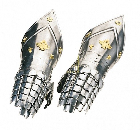 M/943 Перчатки рыцарские с золотыми декоративными накладками, длина 40 см