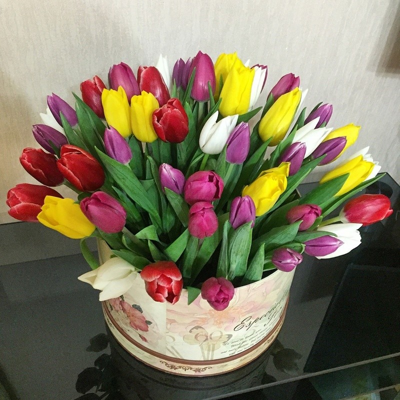 Разноцветный микс из тюльпанов