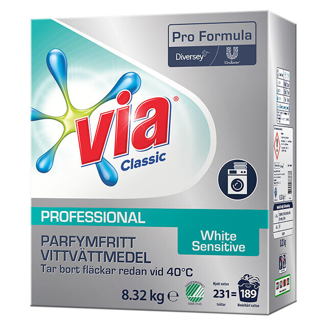Tvättmedel Via professional White Sensitive Plus 8,32 kg/fp