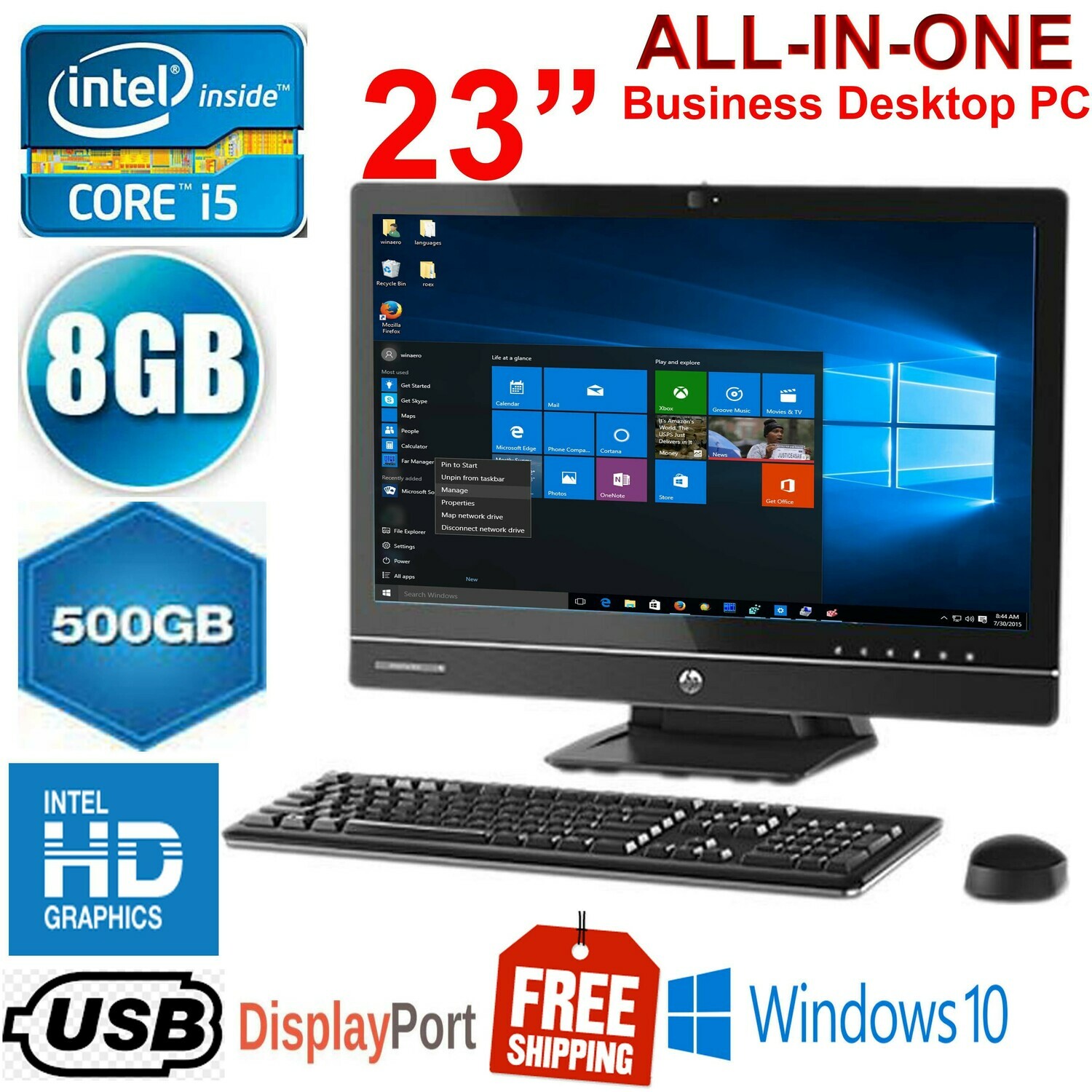HP EliteOne 800 G1 All-in-One Desktop PC- Intel Core i5 (3.0 GHz) 8 GB 500 GB HDD 23" HD Graphics Win10