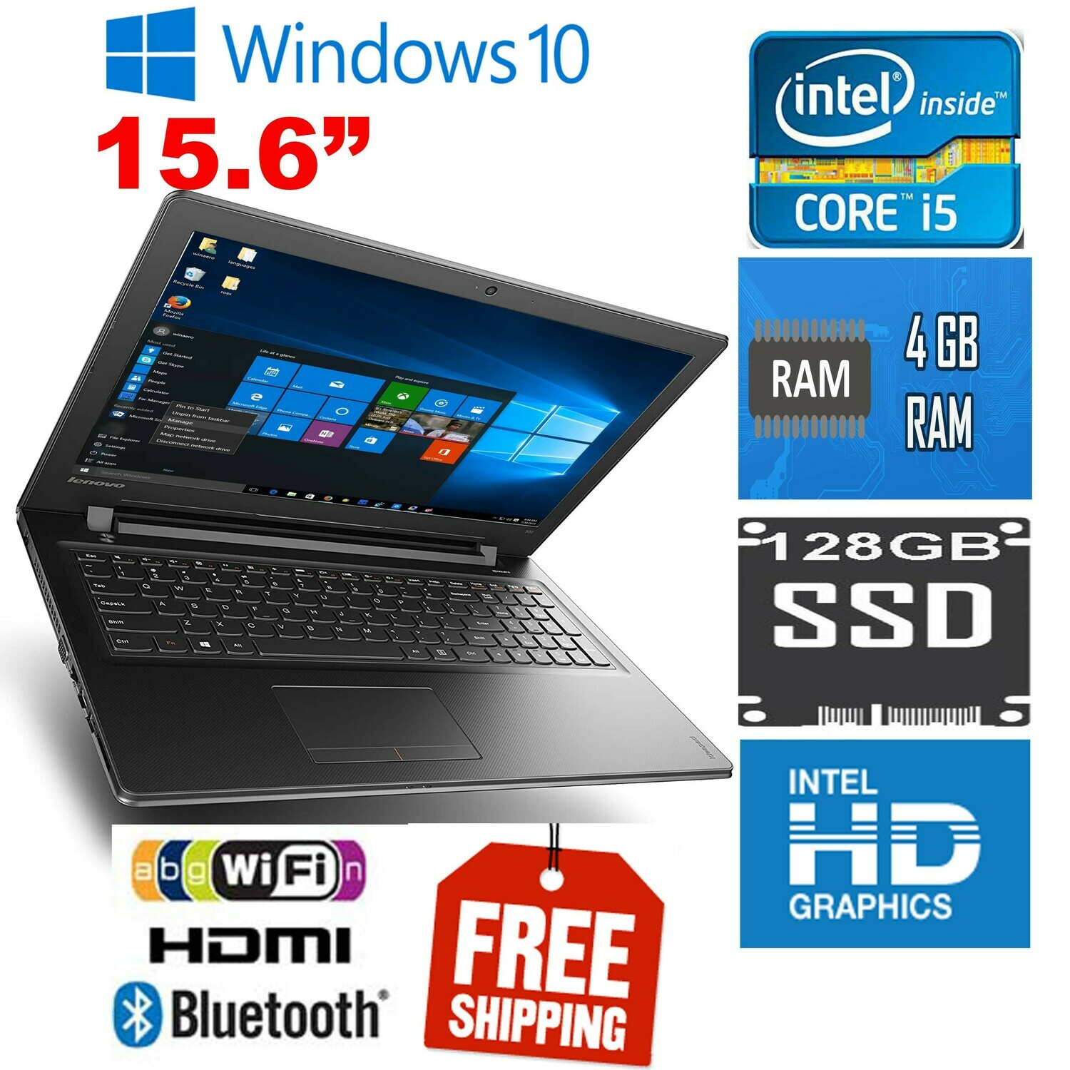 Lenovo Ideapad 300 I5 6500 2 30 Ghz 4 Gb 128 Gb Ssd 15 6 Hd Graphics Notebook Laptop Win 10
