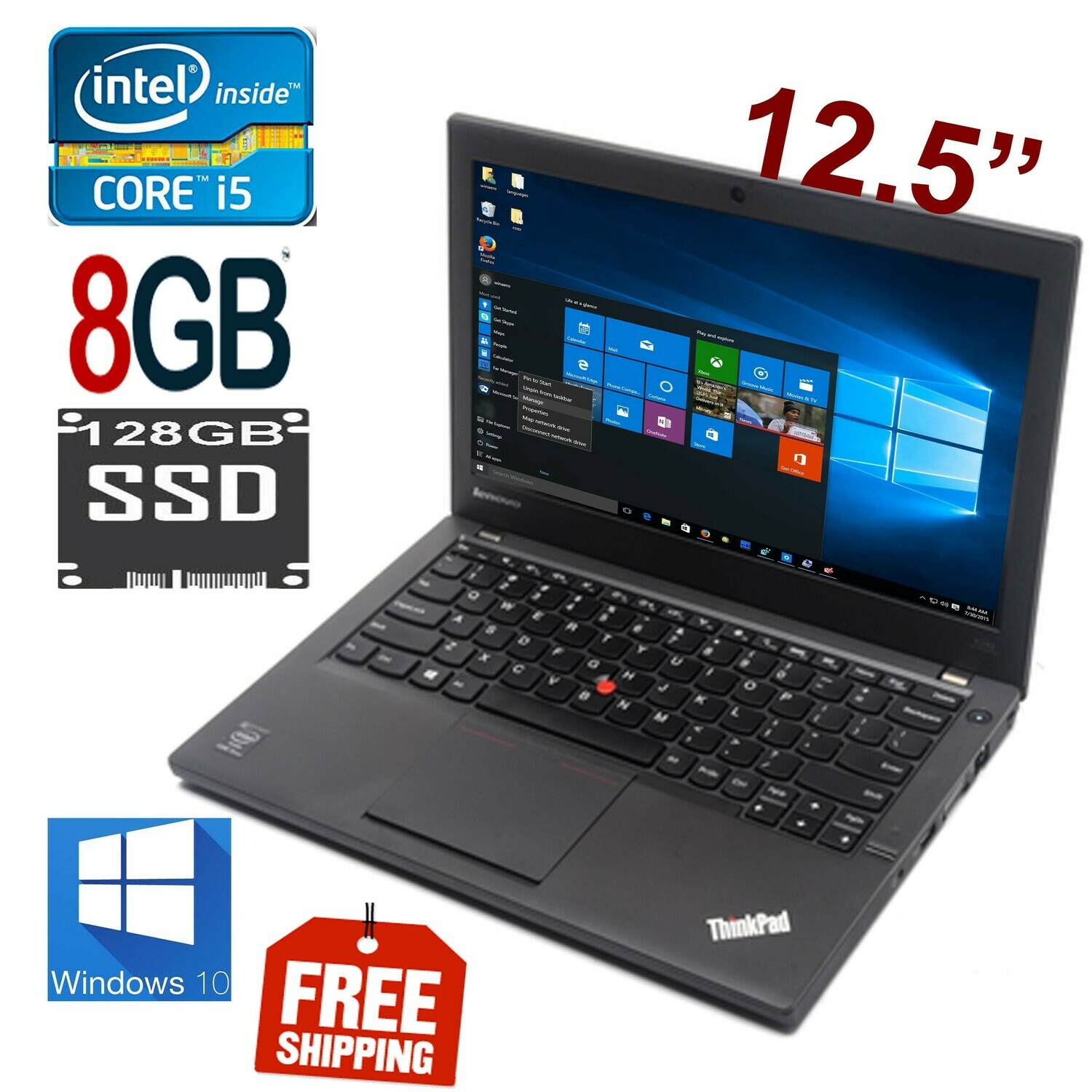 Lenovo ThinkPad X240-12.5" HD Graphics Notebook Laptop (i5 8 GB 128 GB SSD)  Win 10 PRO