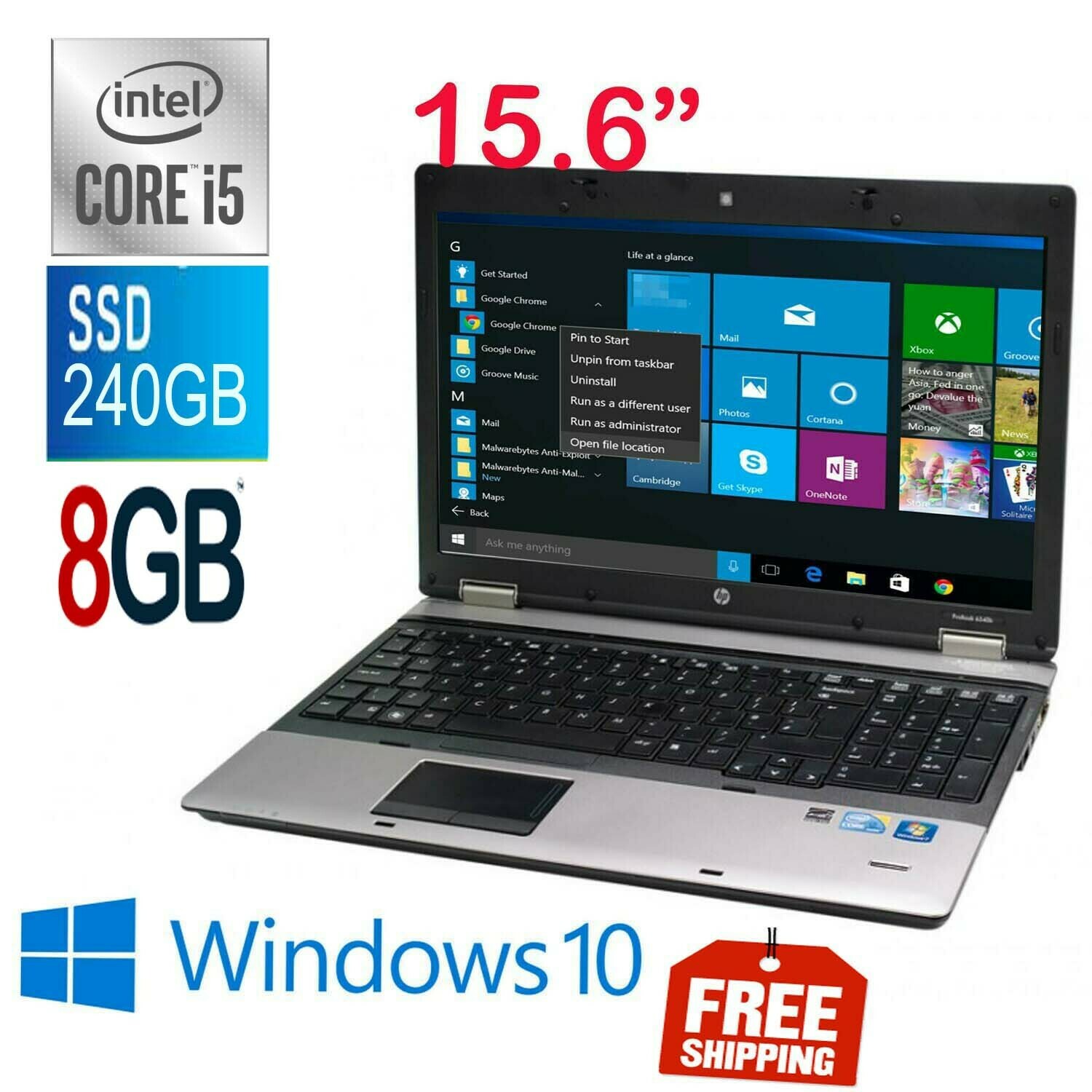 HP Probook 6550B i5 2.4GHz 8GB 240GB SSD-15.6" HD Graphics Notebook Laptop Win10