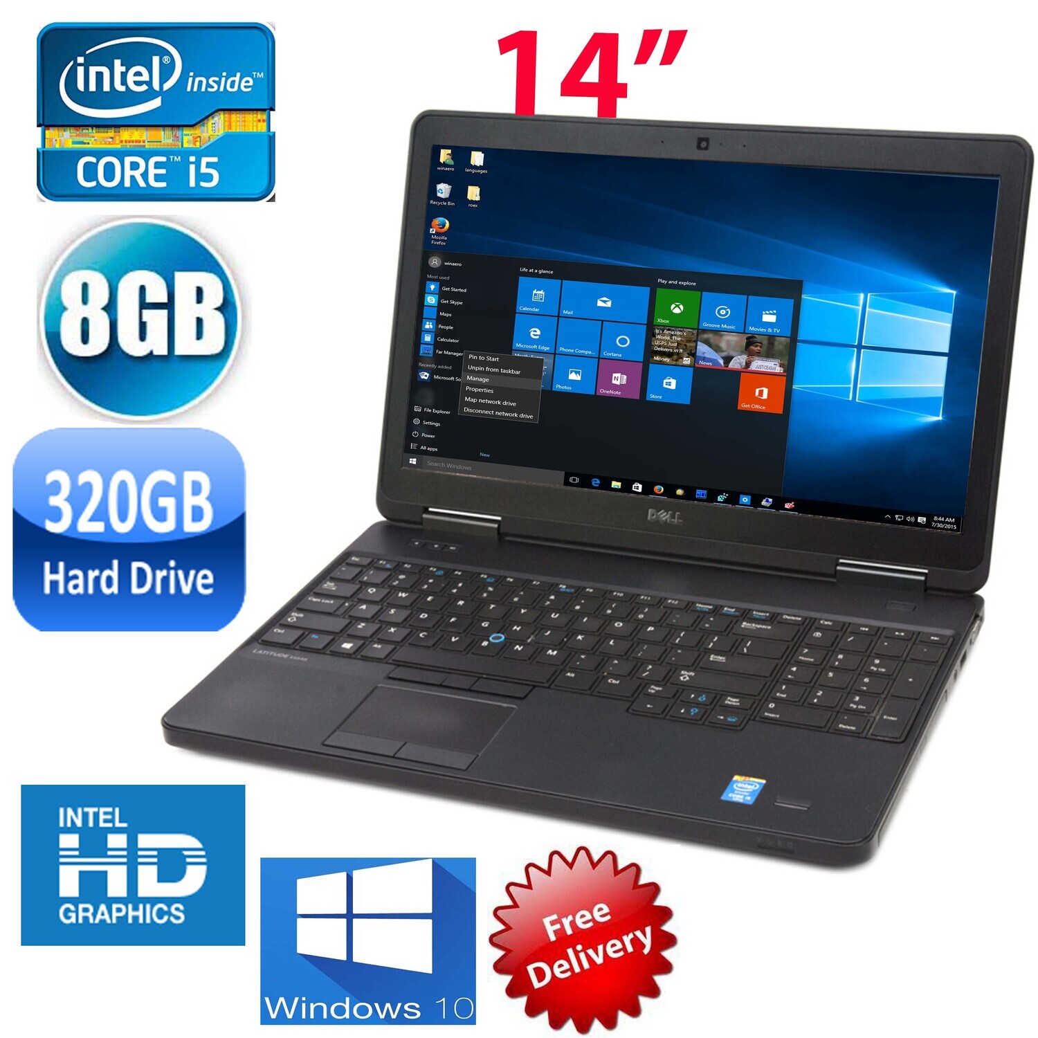 Dell latitude E5440 i5-4310 8GB 320GB-14" HD Graphics Notebook Laptop Win10 PRO