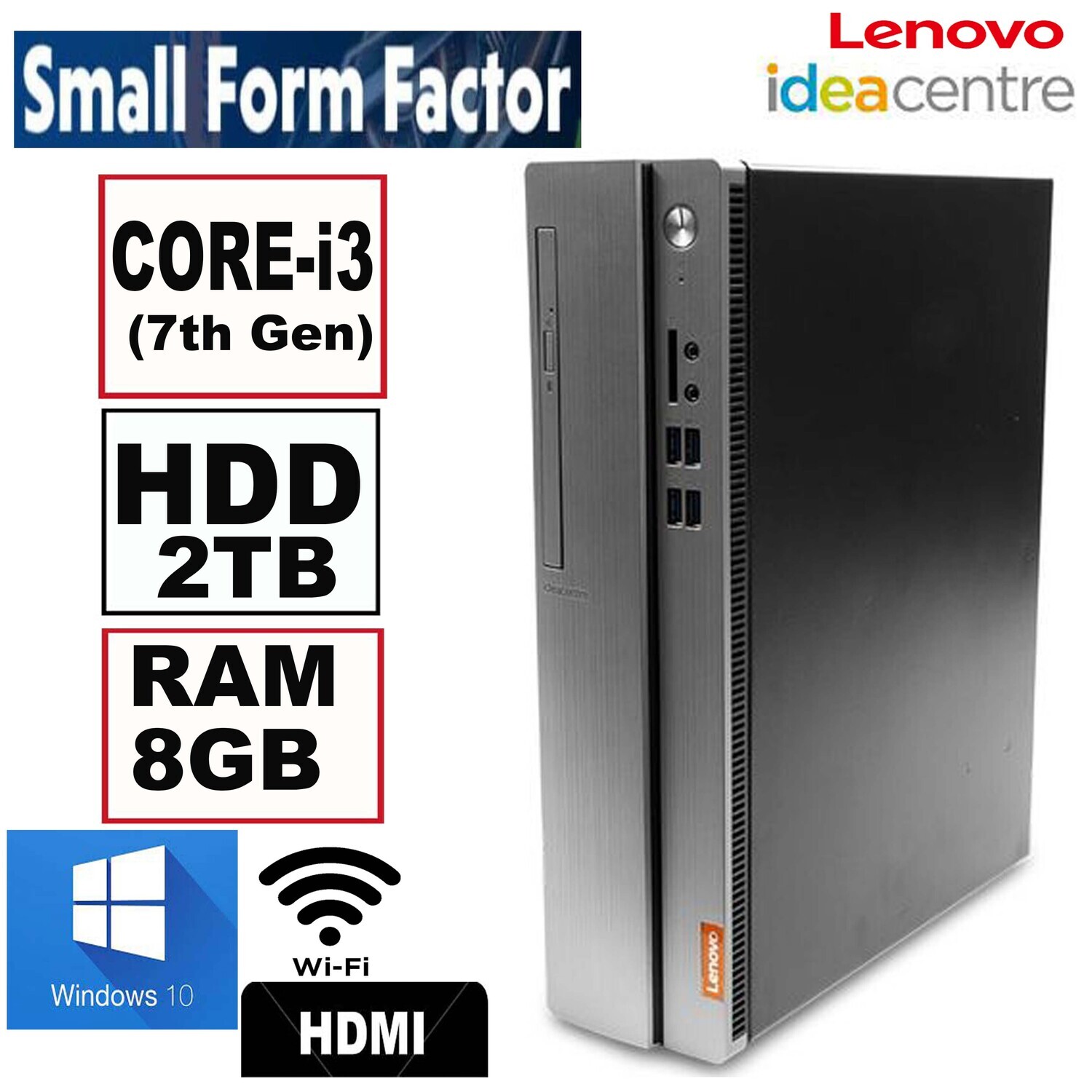 Lenovo IdeaCentre 510s SFF Desktop PC i3-7100 2.4GHz 8GB 2 TB HDD HDMI WiFi Win10