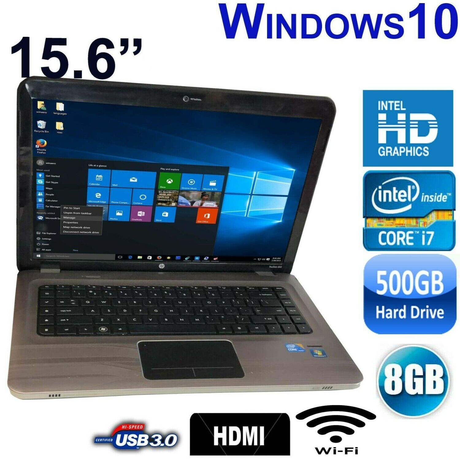 HP Pavilion DV6 i7 1.6 GHz 8 GB 500 GB HDD-15.6" HD Graphics Notebook Laptop Win10 PRO