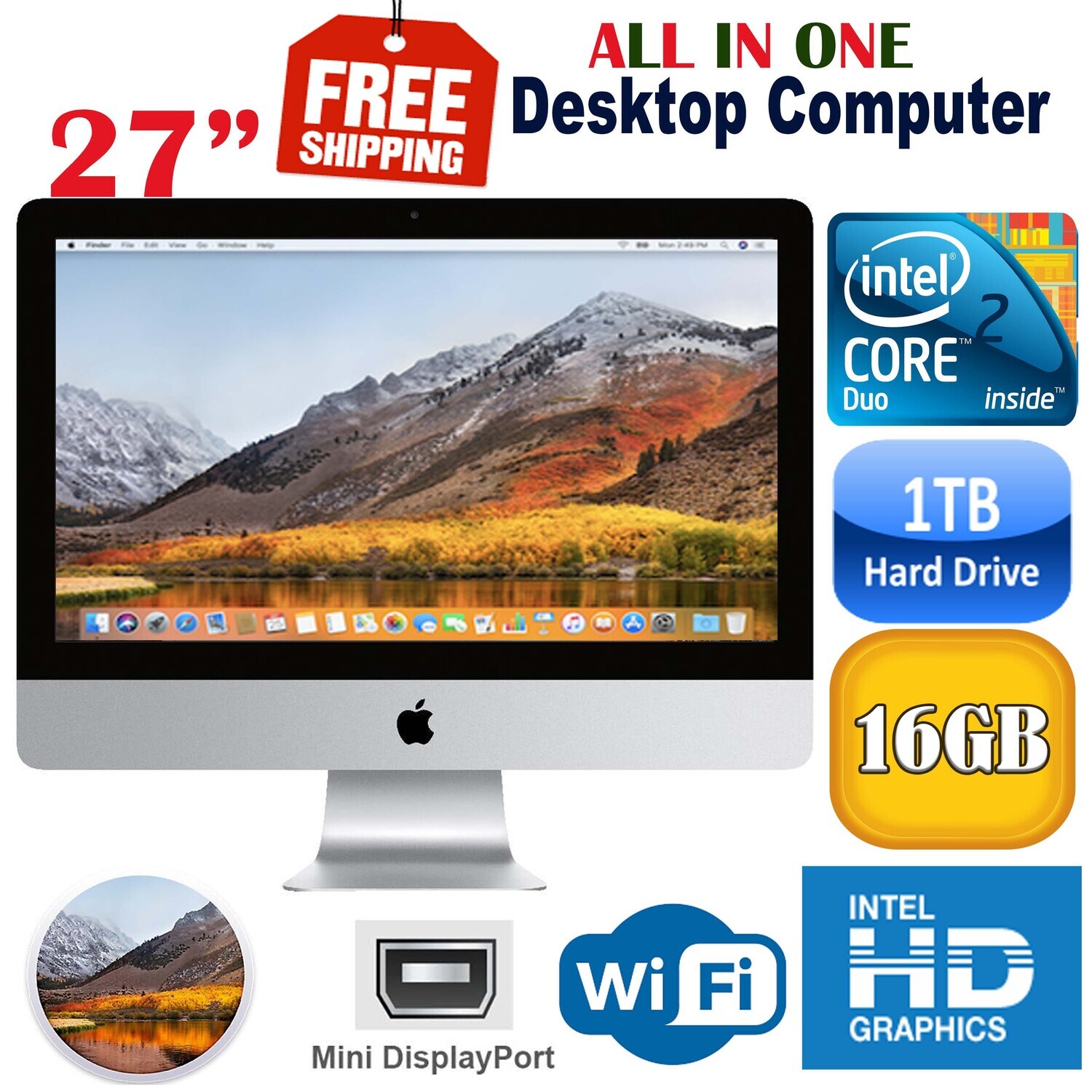 Apple iMac A1312 27” HD 2010 C2D 3GHz 16GB 1TB AIO Desktop PC MacOS High Sierra