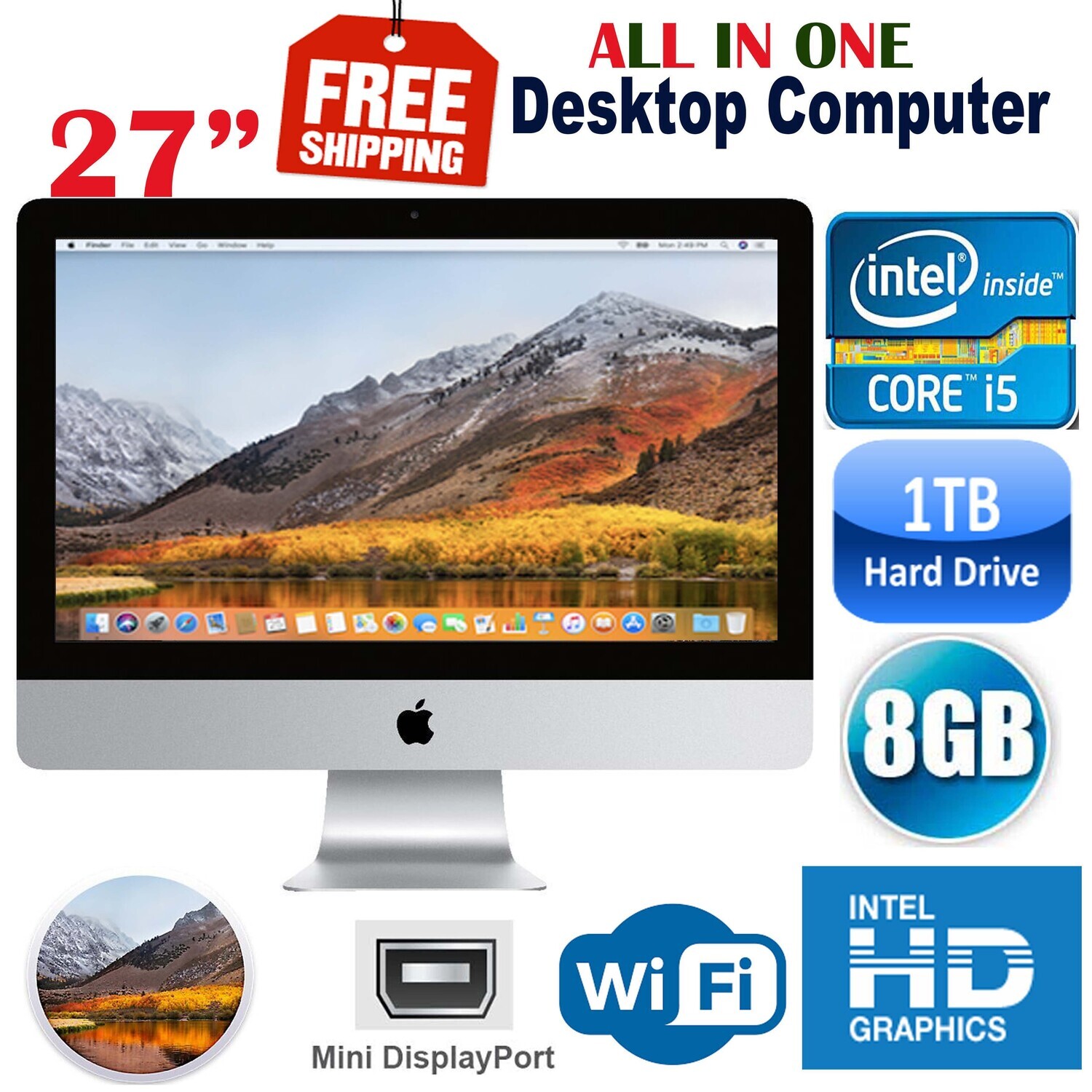 Apple iMac A1312 27” 2011 i5 8GB 1TB AIO Desktop PC HD Graphic MacOS High Sierra