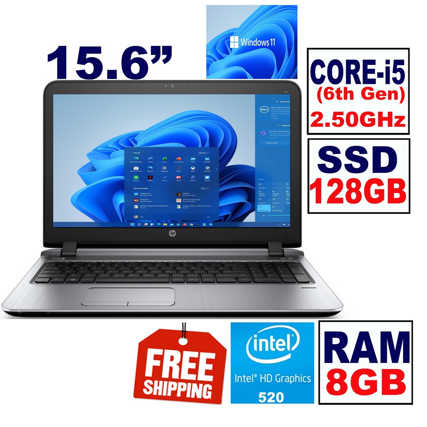 HP ProBook 450-G3 i5 6200U 8GB 128GB SSD HD 520 Graphic-15.6" Laptop Win11 PRO