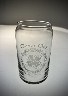 Clover Club Celtic border beer can glass.