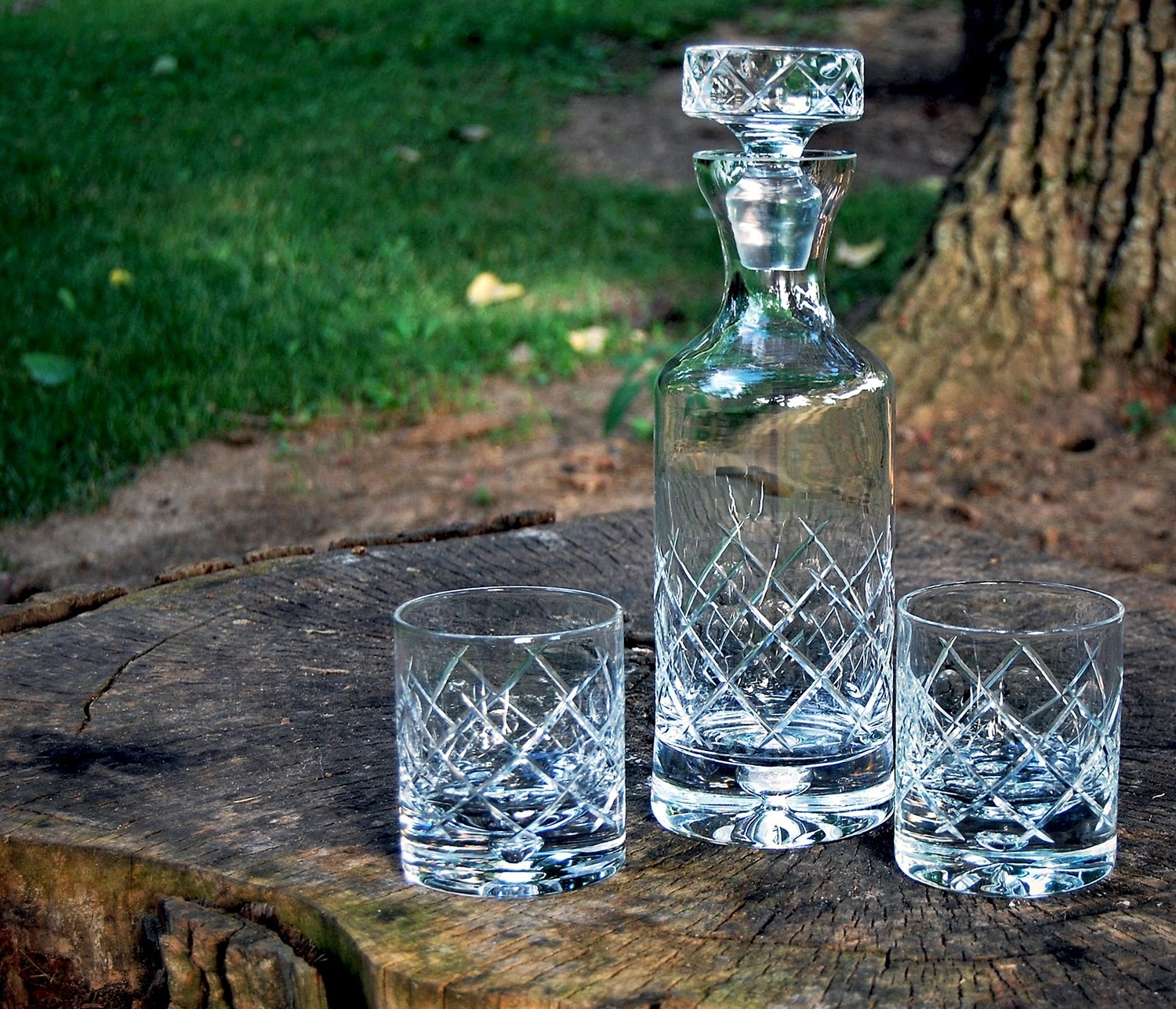 Decanter &amp; Rocks Glasses (Punty Crosshatch pattern)