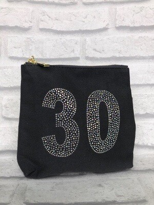 30th Birthday Grey Rhinestone Bag/Make Up 