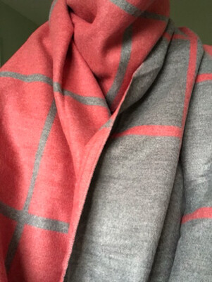 Checked Two Way Reversible Blanket Scarf Coral/grey 