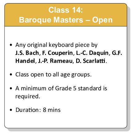 Class 14: Baroque Masters – Open