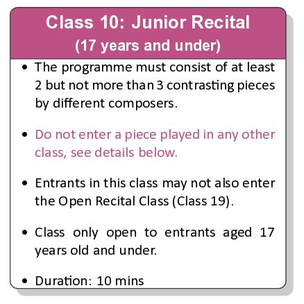 Class 10: Junior Recital - Under 17 years