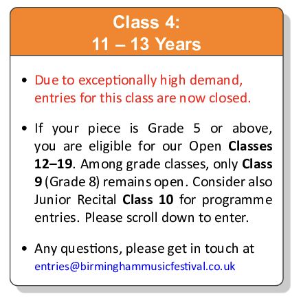 Class 4: 11 - 13 Years
