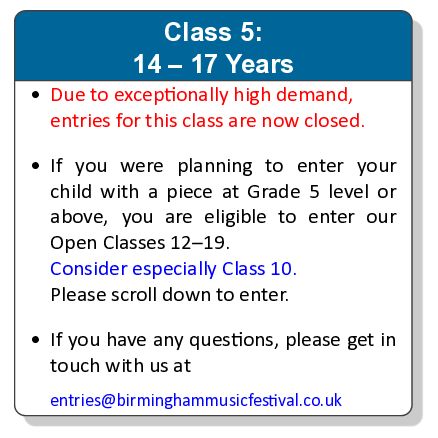 Class 5: 14 - 17 Years