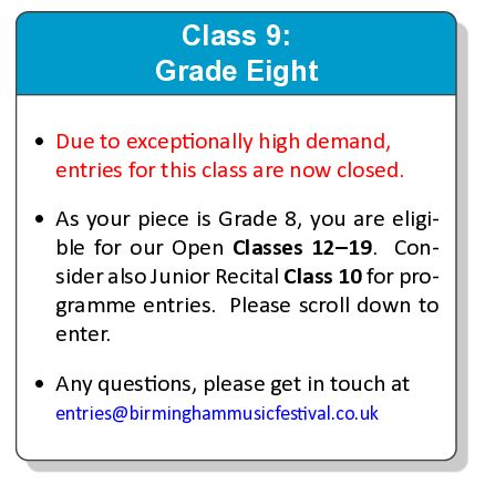 Class 9: Grade Eight