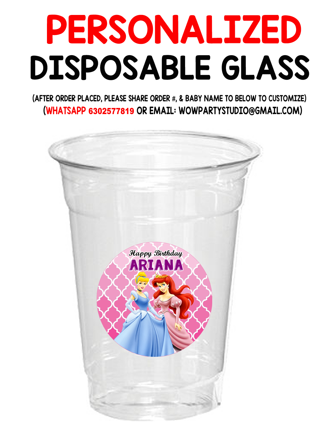 Princess Disney Plastic /  Mocktail  Disposable Glass label / Stickers (24 Pcs)