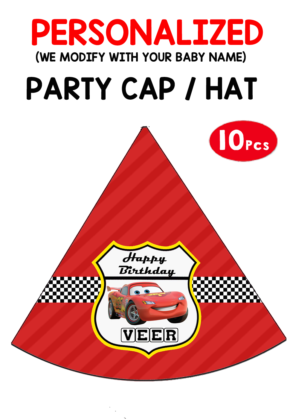 McQueen Car Party Caps / Hats (10 Pcs)