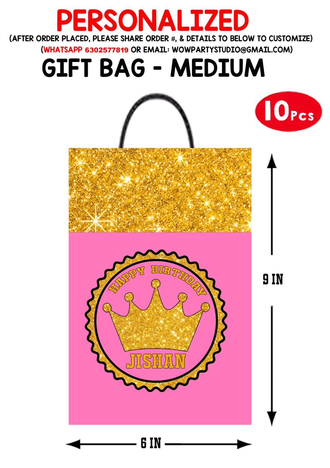 Royal Princess Pink Theme Gift Bag - Medium (10 Pcs)