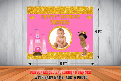 Royal Pink Princess Backdrop / Background Pic Banner (4ft x 5ft)