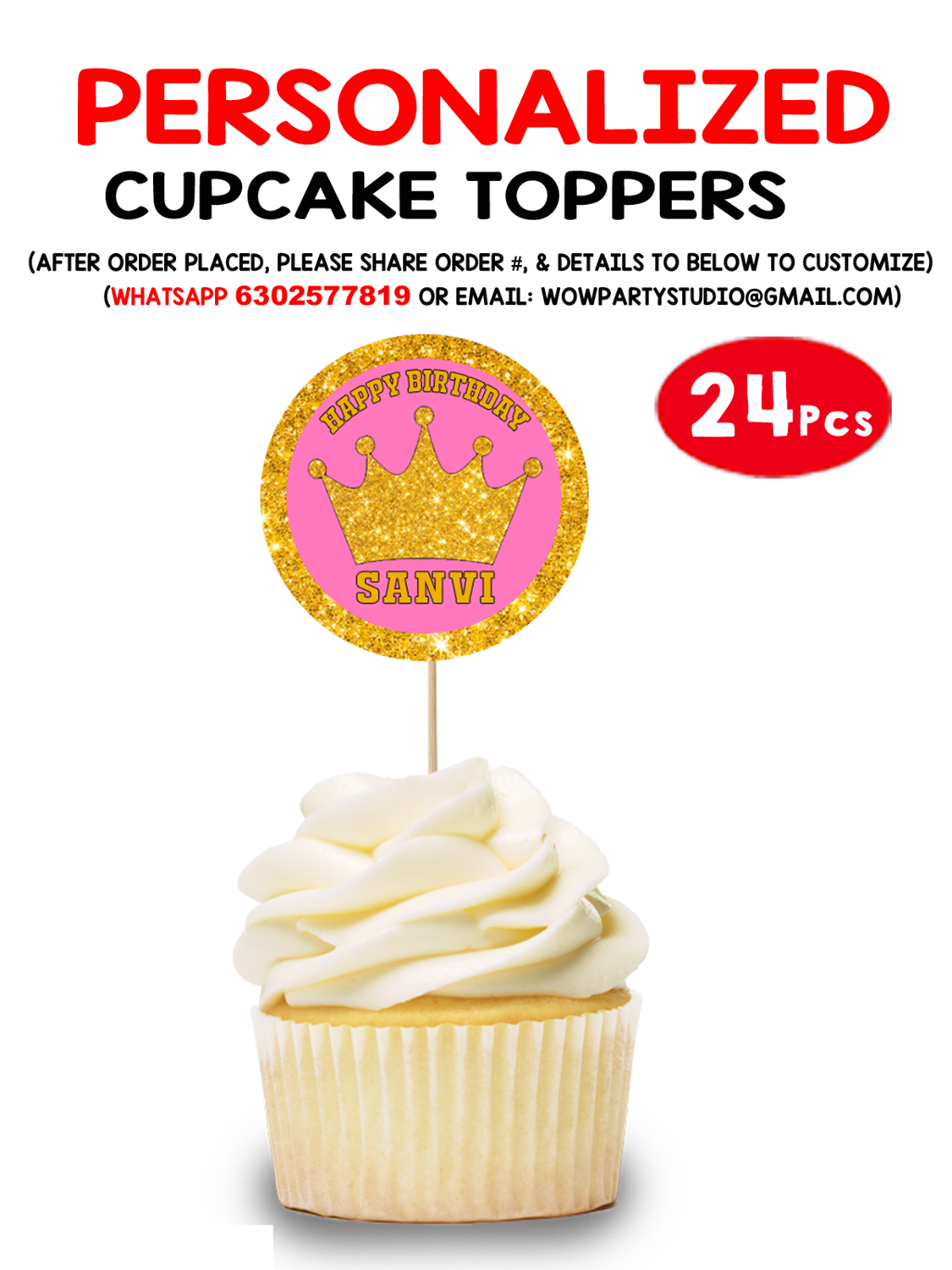Royal Prince - Pink Cupcake Topper (24 Pcs)