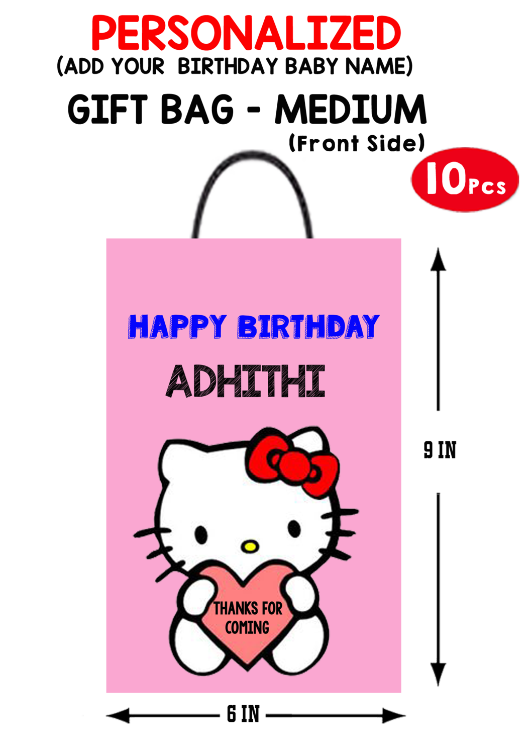 Personalized Hello Kitty Birthday Gift Bag Medium (10 Pcs)