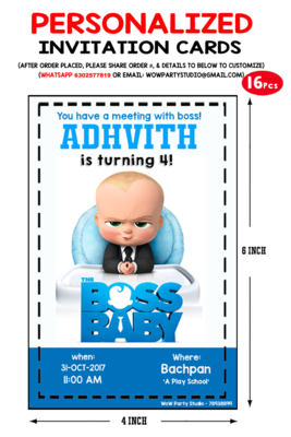Boss Baby Invitation Cards (16 Pcs)